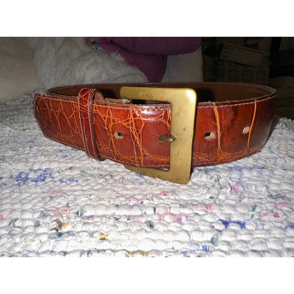 VINTAGE BROWN GENUINE ALLIGATOR BELT
